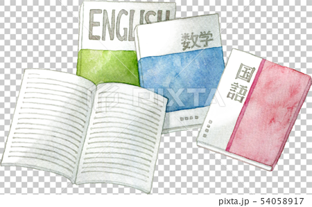 英語 数学 国語の教科書とノートのイラスト素材