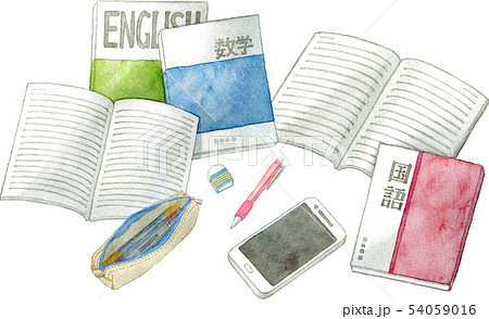 英語 数学 国語の教科書とノート 筆記用具のイラスト素材 54059016 Pixta