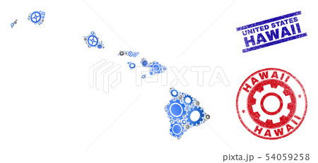 Industrial Mosaic Vector Hawaii State Map and Grunge Stamps 54059258