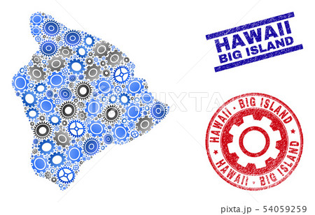 Wheel Mosaic Vector Hawaii Big Island Map and Grunge Seals 54059259