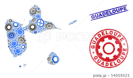 Cog Mosaic Vector Guadeloupe Map and Grunge Seals Cog Mosaic Vector Guadeloupe Map and Grunge Seals 54059325