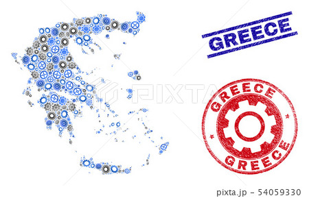 Workshop Collage Vector Greece Map and Grunge Seals 54059330