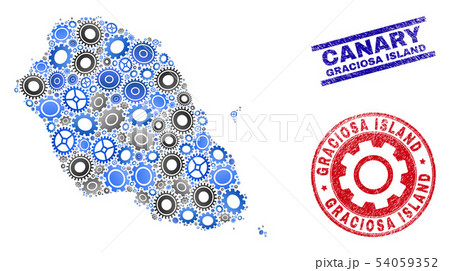 Wheel Composition Vector Graciosa Island Map and Grunge Seals 54059352