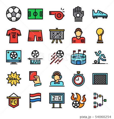 soccer pixel perfect color line icons 54060254