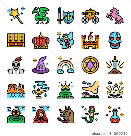 fairy tale color line pixel perfect icons 54060256