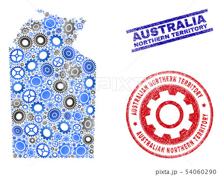 Workshop Collage Vector Australian Northern Territory Map and Grunge Stamps 54060290