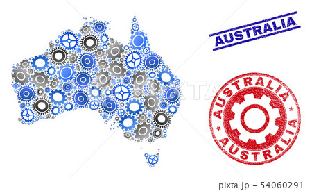 Workshop Composition Vector Australia Map and Grunge Seals 54060291
