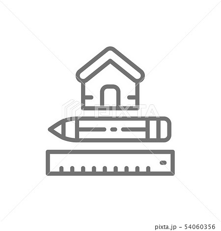 House measuring, measure tool for home, architectural plan line icon. 54060356