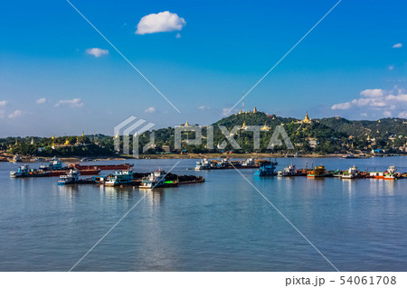 Ayarwaddy River Sagaing hills skyline Myanmar Ayarwaddy River Sagaing hills skyline Myanmar 54061708