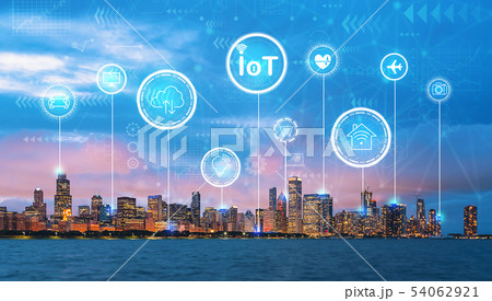 IoT theme with downtown Chicago 54062921