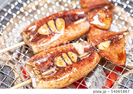 イカ_炭火焼き（炭焼き・網焼き・七輪・一人・宅飲み・バーベキュー・BBQ・焼肉・牛肉 54065867