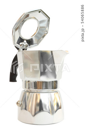 Front open cover moka pot on white background. 54065886