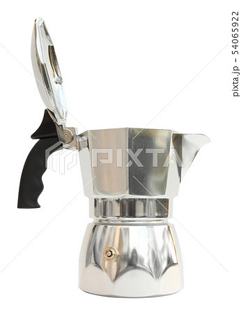 Side open cover moka pot on white background. 54065922