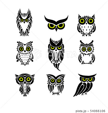 Cute owls collection, black silhouette for your design Cute owls collection, black silhouette for your design 54066106