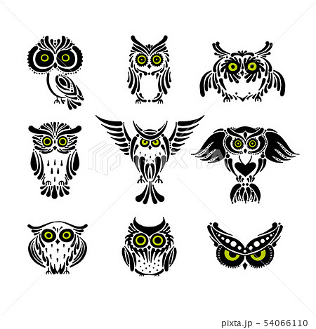 Cute owls collection, black silhouette for your design 54066110