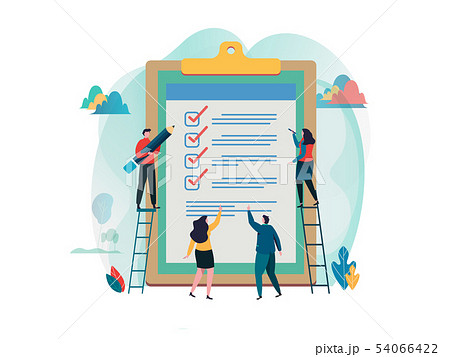 People fill out checklist on a clipboard.  54066422