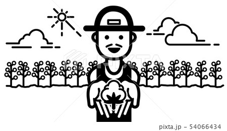 A Happy Farmer Handing On Cotton In Farm Field Forのイラスト素材