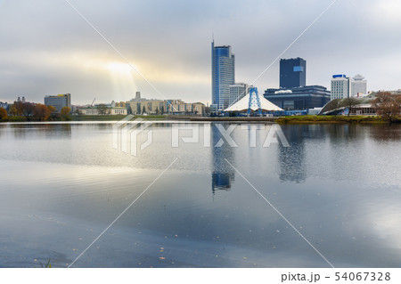 Embankment of Svisloch River in center of Minsk. Embankment of Svisloch River in center of Minsk. 54067328