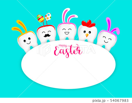 tooth characters decorated with rabbit ears. tooth characters decorated with rabbit ears. 54067983