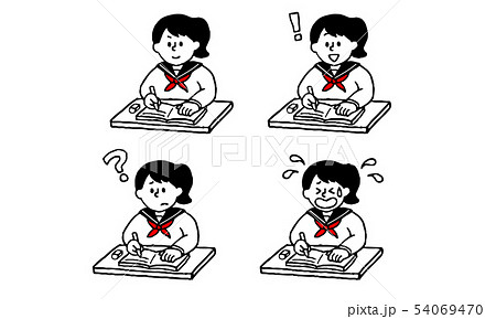 勉強する女子学生(セーラー服)セット(シンプル) 勉強する女子学生(セーラー服)セット(シンプル) 54069470