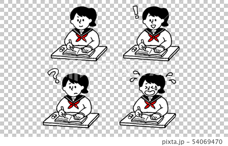 勉強する女子学生(セーラー服)セット(シンプル) 勉強する女子学生(セーラー服)セット(シンプル) 54069470