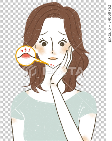 あごのニキビに悩む女性 あごのニキビに悩む女性 54069762
