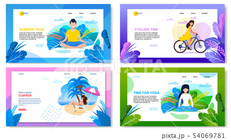 Active Summer Vacation Cartoon Landing Page Set Active Summer Vacation Cartoon Landing Page Set 54069781