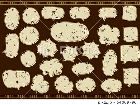 レトロ調かすれ　吹き出し　セット3(ゴールド＆ベージュ) 54069796