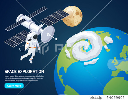 Spacewalking Isometric Banner Background Spacewalking Isometric Banner Background 54069903