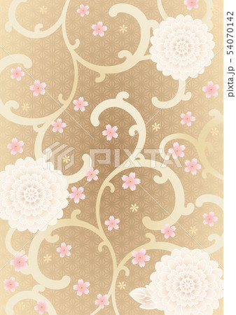 背景素材-和柄,唐草模様とサクラ1 背景素材-和柄,唐草模様とサクラ1 54070142