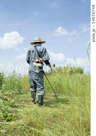 草刈り、除草イメージ 草刈りをする男性 草刈り、除草イメージ 草刈りをする男性 54070748