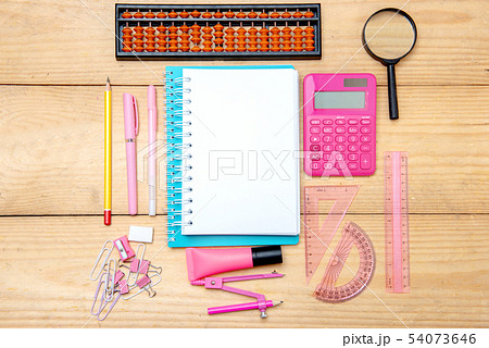 Notebooks with school supplies and stationery 54073646