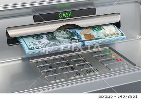 ATM machine with dollars. Withdrawing dollar ATM machine with dollars. Withdrawing dollar 54073861