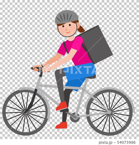 食品を自転車で配達する女性 イラストのイラスト素材