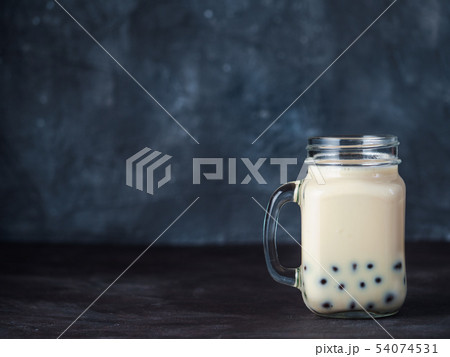 Homemade Bubble Tea with Tapioca, copy space Homemade Bubble Tea with Tapioca, copy space 54074531