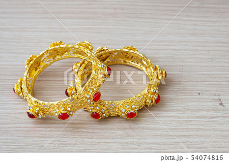 gold bracelet Thai style with red gem stone gold bracelet Thai style with red gem stone 54074816