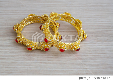gold bracelet Thai style with red gem stone gold bracelet Thai style with red gem stone 54074817