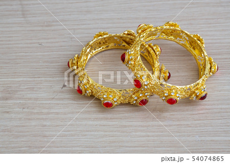 gold bracelet Thai style with red gem stone 54074865