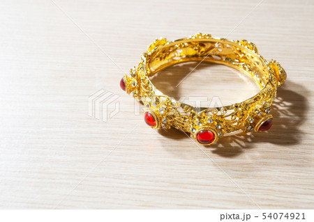 gold bracelet Thai style with red gem stone gold bracelet Thai style with red gem stone 54074921