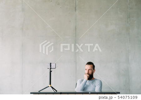 internet communication man smartphone listen internet communication man smartphone listen 54075109