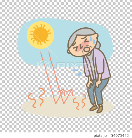 夏　熱中症　暑い屋外にいるおばあさん 54075443