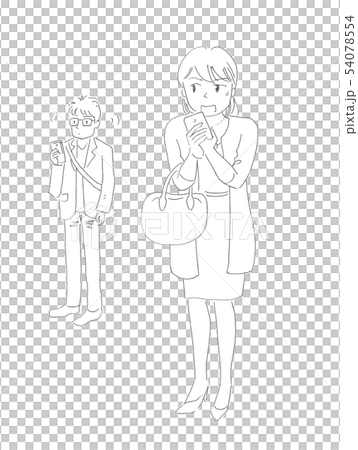 婚活デート 待ち合わせ モノクロ 全身のイラスト素材