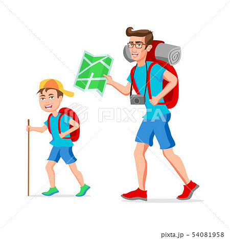 father and son tourist hipster Funny cartoon 54081958