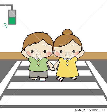 横断歩道を手をつないで渡る子どものイラスト素材