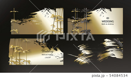 Tropical black and gold leaves on dark background 54084534