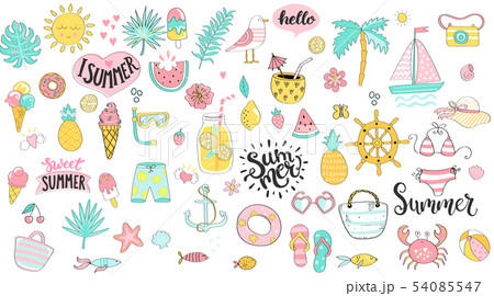 Big Summer set of hand drawn elements for season Big Summer set of hand drawn elements for season 54085547