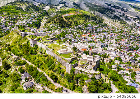 Aerial view of Gjirokaster Fortress in Albania Aerial view of Gjirokaster Fortress in Albania 54085656