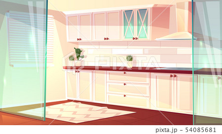 cartoon empty kitchen in pink colors cartoon empty kitchen in pink colors 54085681