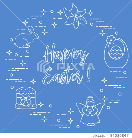 Easter cake, basket, eggs, rabbit, flowers, angel 54086847
