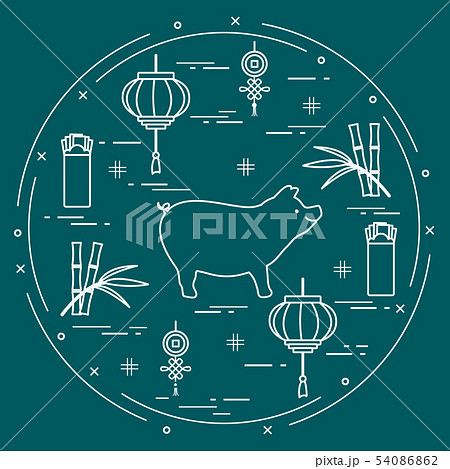 Happy New Year 2019 card Chinese New Year symbols 54086862